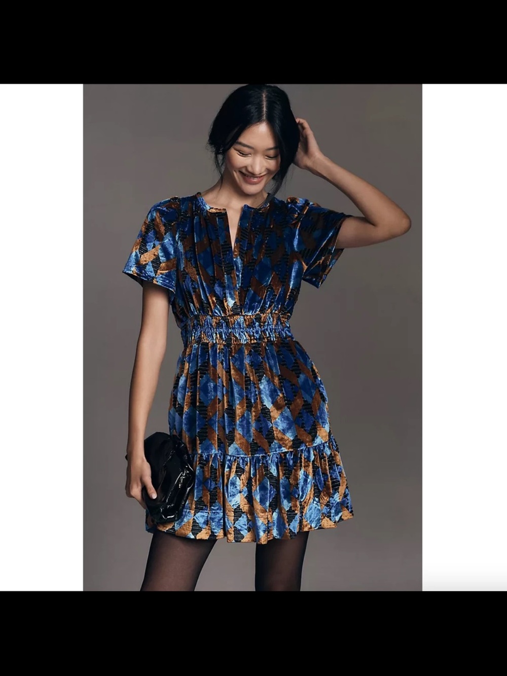 Anthropologie Somerset Mini Dress Velvet Edition Geometric Blue Women's XSP